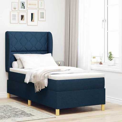 Cama Box Springs com Colchão Cinza Escuro 90x190 cm Azul