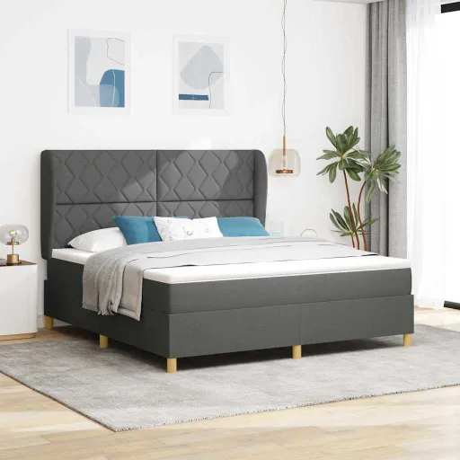 Cama Box Springs com Colchão Cinza Escuro 90x190 cm com Colchão