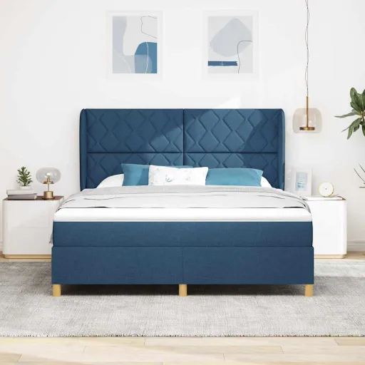 Cama Box Springs com Colchão Cinza Escuro 90x190 cm Azul