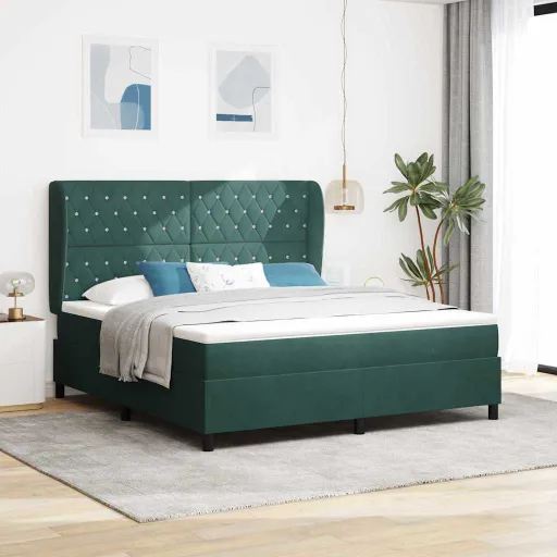 Cama Box com Colchão Verde-Escuro 180 x 200 cm Veludo