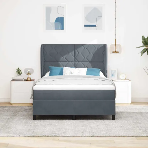 Cama Box com Colchão Cinzento Escuro 160 x 200 cm Veludo