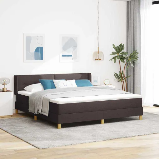 Cama Box Marrom Escuro e Branco 180 x 200 cm Poliéster