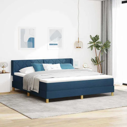 Cama com Estrado com Colchão Azul 180 x 200 cm Tecido