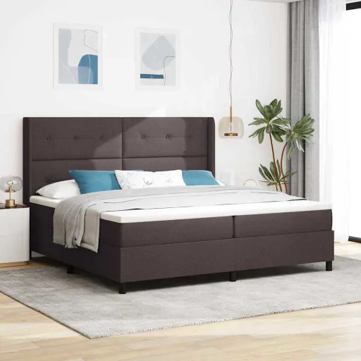 Cama Box com Colchão Castanho Escuro 200 x 200 cm Tecido