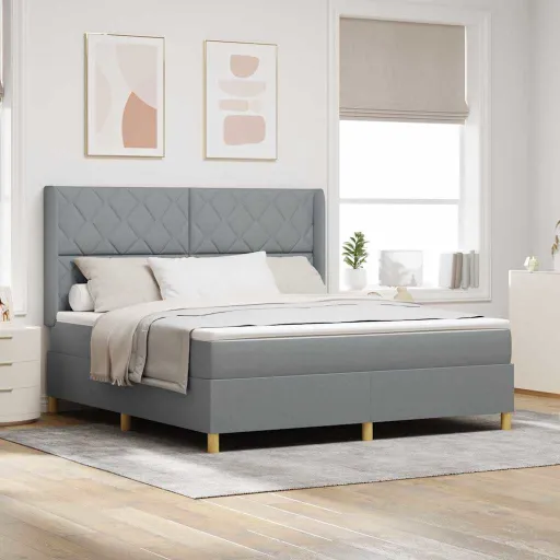 Cama Box com Colchão Cinzento-Claro 180 x 200 cm Tecido