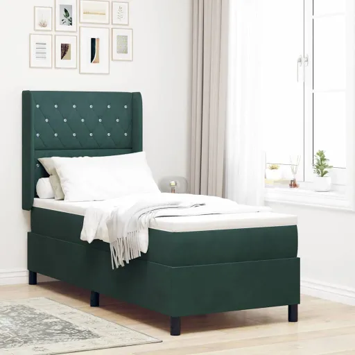 Cama Box com Cabeceira Verde Escuro 80 x 200 cm Veludo