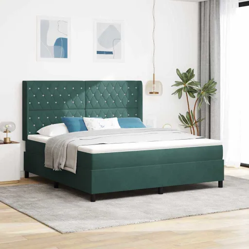 Cama Box com Cabeceira Verde-Escuro 180 x 200 cm Veludo