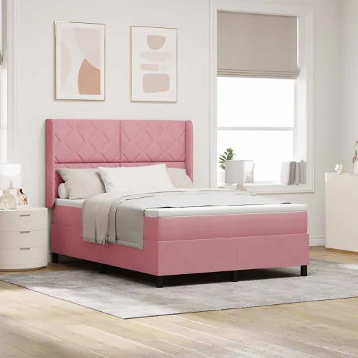 Cama Box com Cabeceira Rosa 140 x 190 cm Veludo