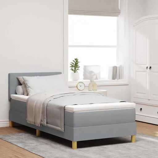 Cama Box Spring LED Cinzento-Claro 80 x 200 cm Tecido