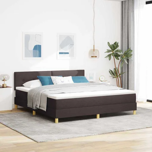 Cama Box com Colchão Castanho Escuro 180 x 200 cm Tecido