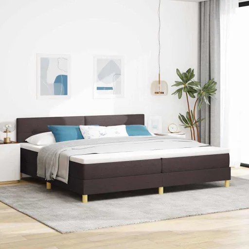 Cama Box com Colchão Castanho Escuro 200 x 200 cm Tecido