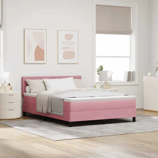 Cama Box com Cabeceira Rosa 140 x 190 cm Veludo