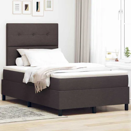 Cama Box com Colchão Castanho Escuro 120 x 190 cm Tecido