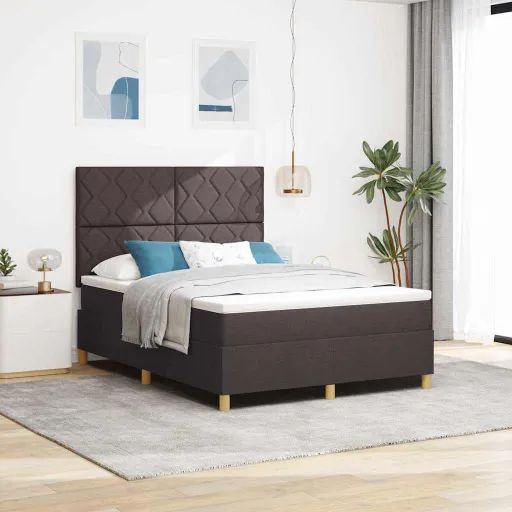 Cama Box Spring LED Marrom Escuro 140 x 200 cm Tecido