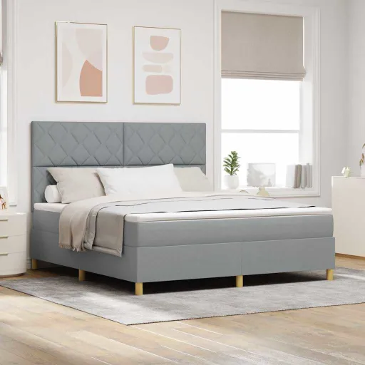 Cama Box Spring LED Cinzento-Claro 180 x 200 cm Tecido