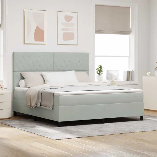 Cama Box Spring LED Cinzento-Claro 180 x 200 cm Tecido