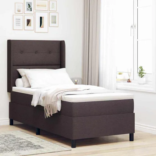 Cama Box com Colchão Castanho Escuro 90 x 200 cm Tecido