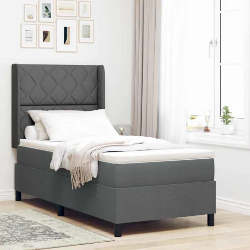 Cama Box com Colchão Cinzento Escuro 90 x 200 cm Tecido