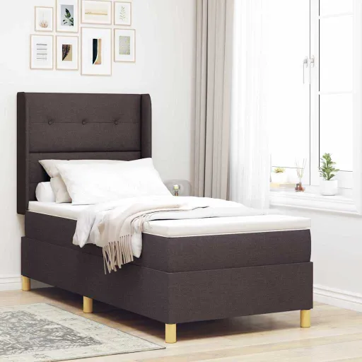 Cama Box com Colchão Castanho 100 x 200 cm Tecido