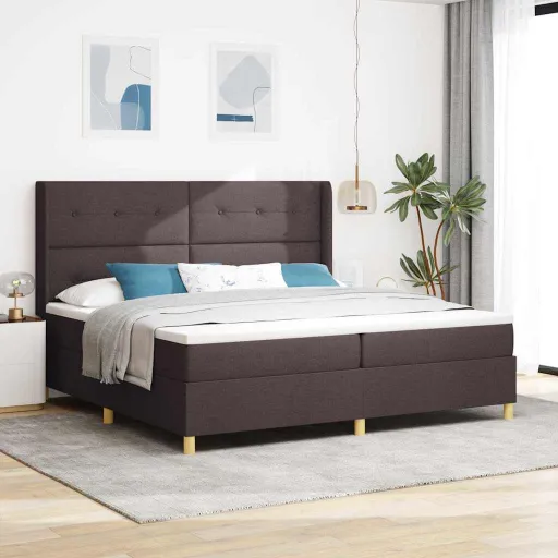 Cama Box com Colchão Castanho 200 x 200 cm Tecido