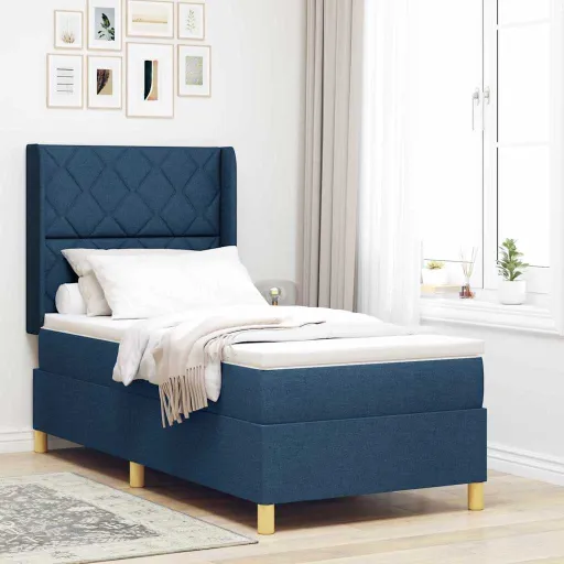 Cama Box com Colchão Azul 90 x 190 cm Tecido