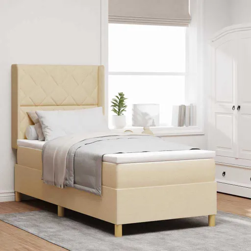 Cama Box com Colchão Creme 90 x 200 cm Tecido