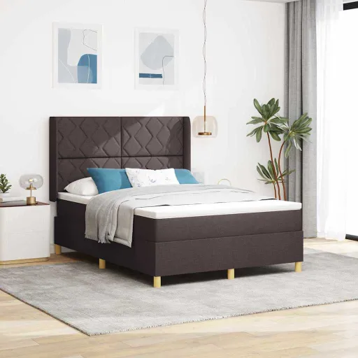 Cama Box com Colchão Castanho 140 x 200 cm Tecido