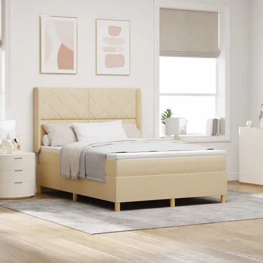 Cama Box com Colchão Creme 140 x 200 cm Tecido