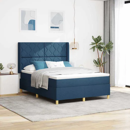 Cama Box com Colchão Azul 140 x 200 cm Tecido