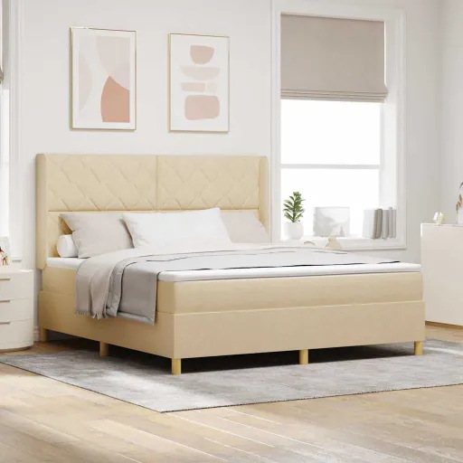 Cama Box com Colchão Creme 180 x 200 cm Tecido