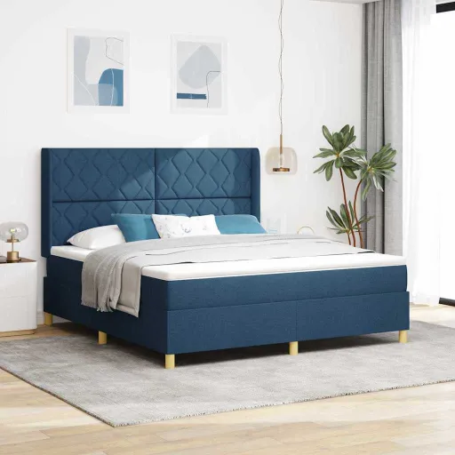 Cama Box com Colchão Azul 180 x 200 cm Tecido