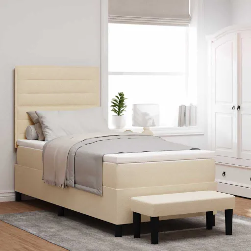 Cama Box Creme 100 x 200 cm Tecido & Madeira Processada