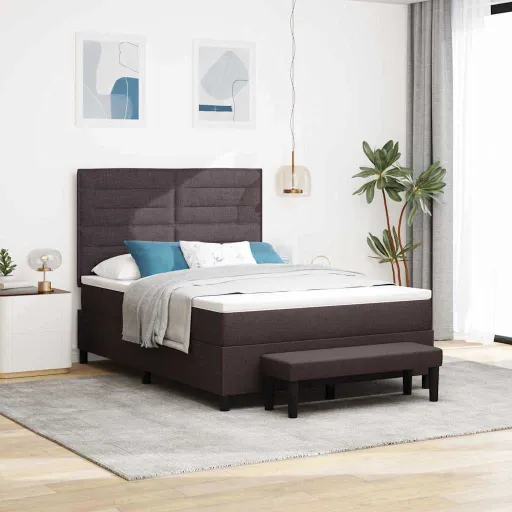 Cama Box com Colchão Marrom Escuro 140 x 190 cm Tecido