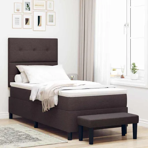 Cama Box Marrom Escuro 100 x 200 cm Tecido & Madeira Processada