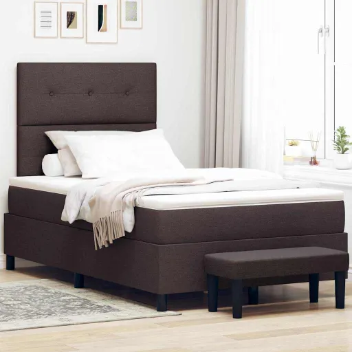 Cama Box Marrom Escuro 120 x 190 cm Tecido & Madeira Processada