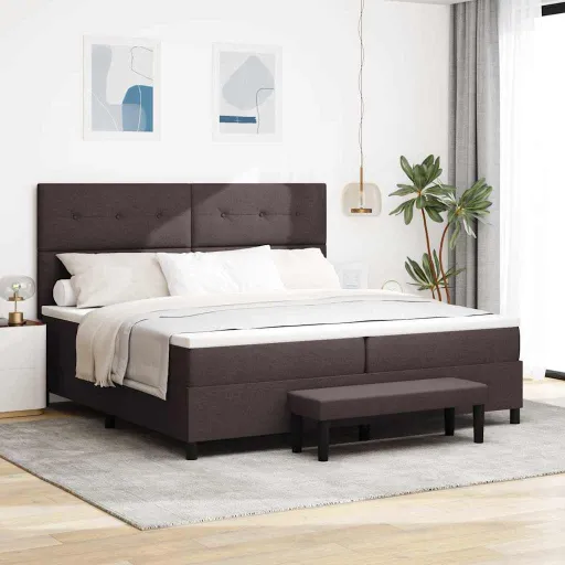 Cama Box Marrom Escuro 200 x 200 cm Tecido & Madeira Processada