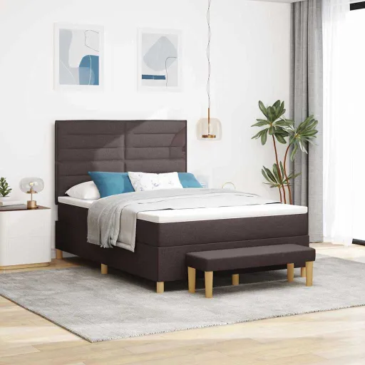 Cama Box com Colchão Castanho Escuro 140 x 200 cm Tecido
