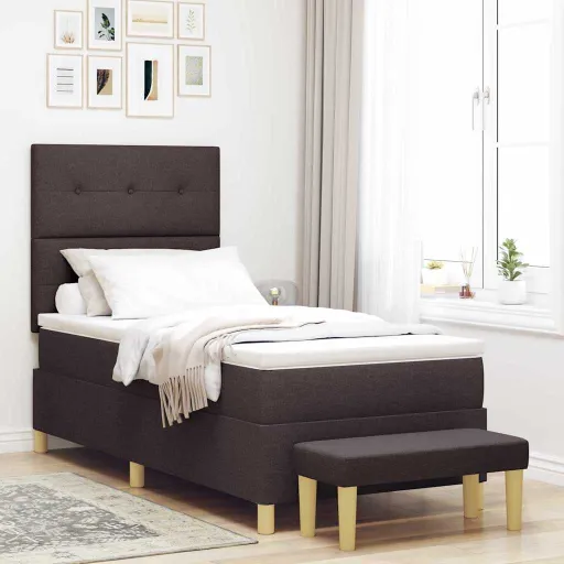 Cama Box com Colchão Castanho Escuro 90 x 200 cm Tecido