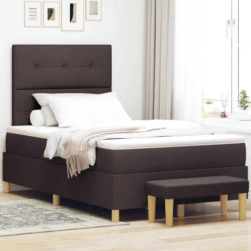 Cama Box com Colchão Castanho Escuro 120 x 200 cm Tecido