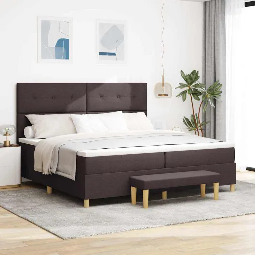 Cama Box com Colchão Castanho Escuro 200 x 200 cm Tecido