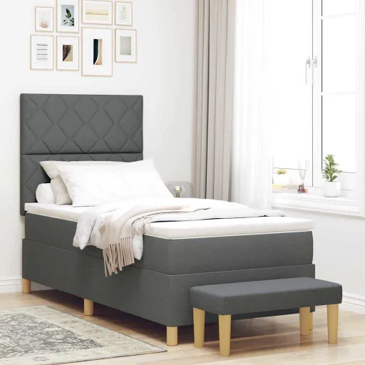 Cama Box com Colchão Cinza Escuro 90 x 190 cm Tecido