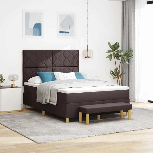 Cama Box com Colchão Castanho Escuro 140 x 200 cm Tecido