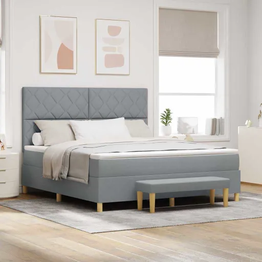 Cama Box com Colchão Cinzento-Claro 180 x 200 cm Tecido