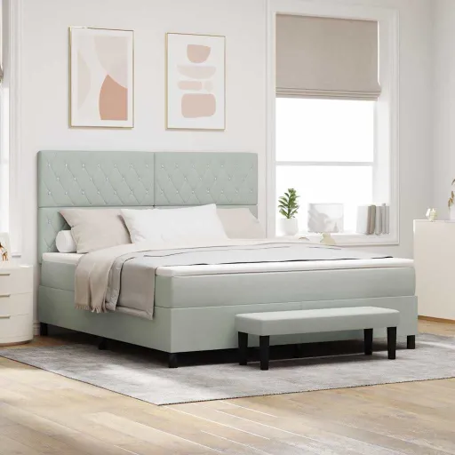 Cama Box com Colchão Cinzento-Claro 180 x 200 cm Veludo