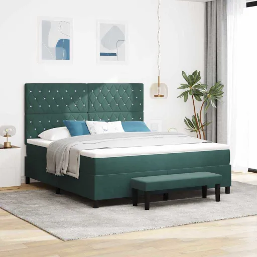 Cama Box com Colchão Verde-Escuro 180 x 200 cm Veludo