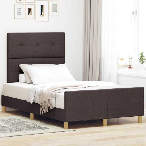 Estrutura da Cama Castanho Escuro 120 x 190 cm Tecido