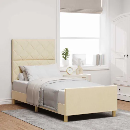 Estrutura da Cama com Cabeceira Creme 90 x 200 cm Tecido