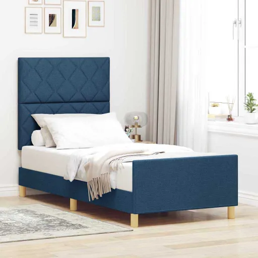 Estrutura da Cama com Cabeceira Azul 90 x 200 cm Tecido