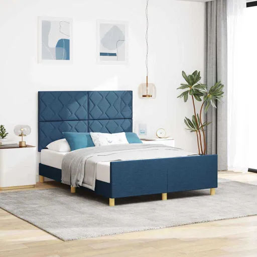 Estrutura da Cama com Cabeceira Azul 140 x 190 cm Tecido