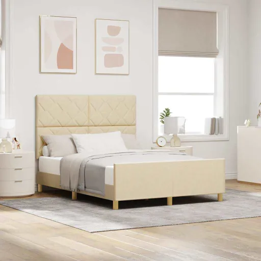 Estrutura da Cama com Cabeceira Creme 140 x 200 cm Tecido